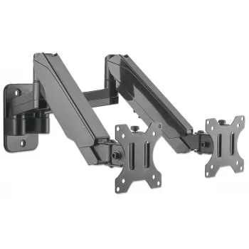 Manhattan Dual Wall Mount for TV & Monitors (Full Motion Gas Spring), Ekrāniem 17 inch līdz 32 inch, VESA saderība: 75x75 mm un 100x100 mm - pārbaudiet četru montāžas caurumu izmērus ekrāna aizmugurē, lai nodrošinātu atbilstību, Maks. 8 kg katram, Melns, Kronšteins