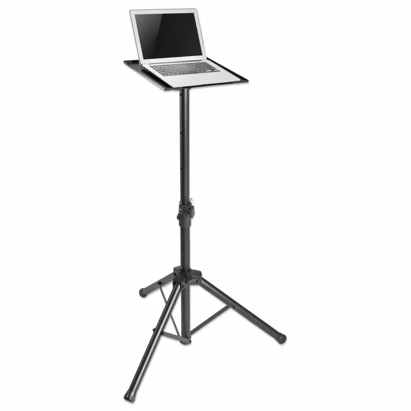 Manhattan Tripod Floor Mount TV/Monitoram/Projektoram/Portatīvajam datoram, Ekrāniem: 13 collas līdz 32 collas, VESA saderība: 75x75 un 100x100 mm - pārbaudiet četru montāžas caurumu izmērus ekrāna aizmugurē, lai pārliecinātos par piemērotību, Maks. 15 kg, Augstuma regulēšana, Melns, Kronšteins