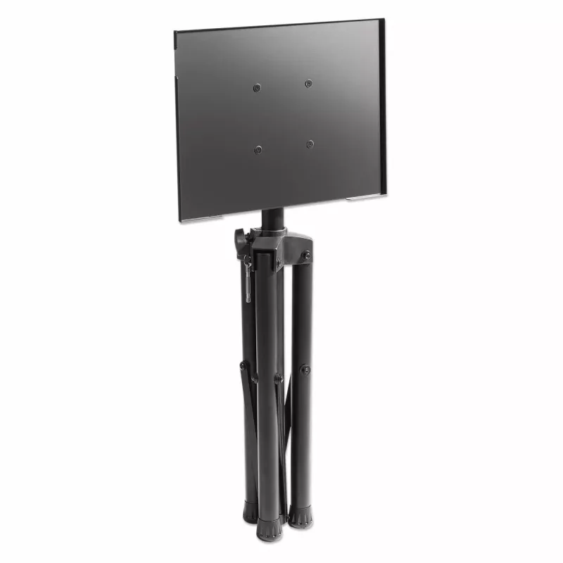 Manhattan Tripod Floor Mount TV/Monitoram/Projektoram/Portatīvajam datoram, Ekrāniem: 13 collas līdz 32 collas, VESA saderība: 75x75 un 100x100 mm - pārbaudiet četru montāžas caurumu izmērus ekrāna aizmugurē, lai pārliecinātos par piemērotību, Maks. 15 kg, Augstuma regulēšana, Melns, Kronšteins