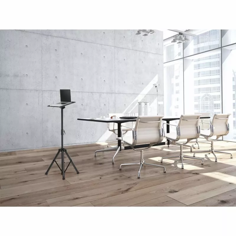 Manhattan Tripod Floor Mount TV/Monitoram/Projektoram/Portatīvajam datoram, Ekrāniem: 13 collas līdz 32 collas, VESA saderība: 75x75 un 100x100 mm - pārbaudiet četru montāžas caurumu izmērus ekrāna aizmugurē, lai pārliecinātos par piemērotību, Maks. 15 kg, Augstuma regulēšana, Melns, Kronšteins