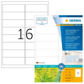 Pašlīmējošā printera etiķete HERMA 10730 Balta 9.91x3.38 cm 1280 etiķetes