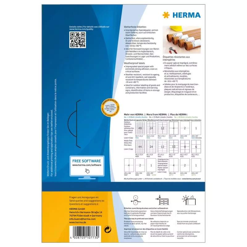 Pašlīmējošā printera uzlīme HERMA 10773 Balta 10.5x14.8 cm 320 uzlīmes