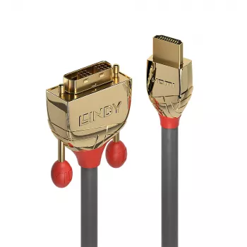 Lindy 5m HDMI uz DVI-D kabelis, Gold Line, 5 m, HDMI Type A (Standard), DVI-D, vīrišķais, vīrišķais, zelts