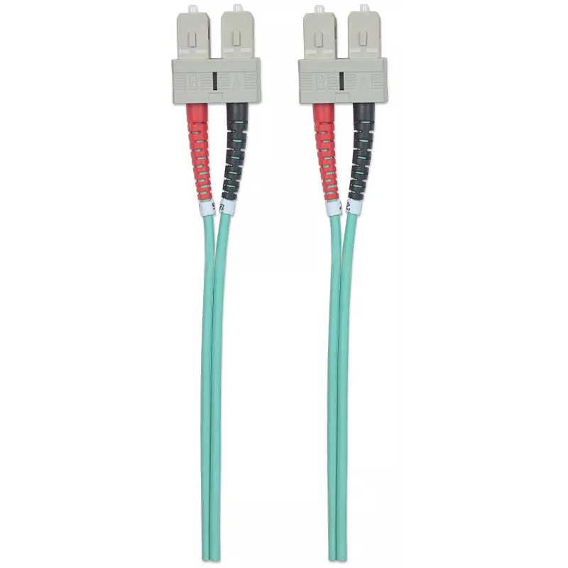 Intellinet optiskās šķiedras komutācijas kabelis, OM3, SC/SC, 2 m, akvamarīna krāsa, duplekss, daudzmodu, 50/125 µm, LSZH, šķiedra, mūža garantija