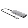 Manhattan USB-C dokstacija/rumbis ar karšu lasītāju, pieslēgvietas (7): Ethernet, HDMI, USB-A (3) un USB-C (2), ar Power Delivery (PD) 100 W – nepieciešams ārējs USB-C lādētājs (nav iekļauts). Darbināms ar USB (nav nepieciešams ārējs barošanas avots), ja PD netiek izmantots