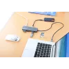 Manhattan USB-C dokstacija/rumbis ar karšu lasītāju, pieslēgvietas (7): Ethernet, HDMI, USB-A (3) un USB-C (2), ar Power Delivery (PD) 100 W – nepieciešams ārējs USB-C lādētājs (nav iekļauts). Darbināms ar USB (nav nepieciešams ārējs barošanas avots), ja PD netiek izmantots