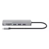 Manhattan USB-C dokstacija/rumbis ar karšu lasītāju, pieslēgvietas (7): Ethernet, HDMI, USB-A (3) un USB-C (2), ar Power Delivery (PD) 100 W – nepieciešams ārējs USB-C lādētājs (nav iekļauts). Darbināms ar USB (nav nepieciešams ārējs barošanas avots), ja PD netiek izmantots