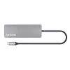 Manhattan USB-C dokstacija/rumbis ar karšu lasītāju, pieslēgvietas (7): Ethernet, HDMI, USB-A (3) un USB-C (2), ar Power Delivery (PD) 100 W – nepieciešams ārējs USB-C lādētājs (nav iekļauts). Darbināms ar USB (nav nepieciešams ārējs barošanas avots), ja PD netiek izmantots