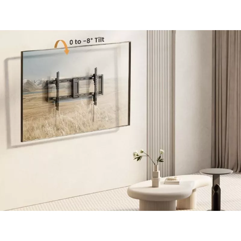 TV sienas stiprinājuma kronšteins EQUIP 43 collas–95 collas, noliecams, plāns, 75 kg televizoriem, VESA 200x200–800x400, noliece 0–8°, 4,2 cm attālums, melns