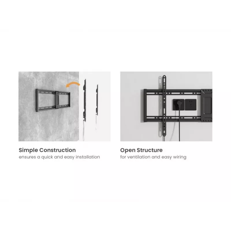 TV sienas stiprinājuma kronšteins EQUIP 43 collas–95 collas, noliecams, plāns, 75 kg televizoriem, VESA 200x200–800x400, noliece 0–8°, 4,2 cm attālums, melns