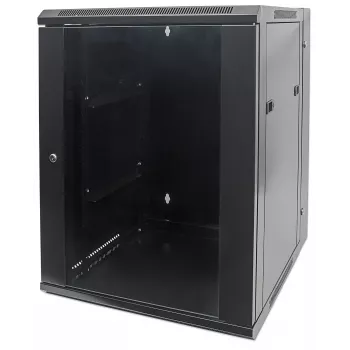 Intellinet 19 collu tīkla skapis – sienas stiprinājums (divu sekciju verama izvēršanās), 15U, 550 mm dziļš, melns, samontēts, maks. 30 kg, izveras, lai piekļūtu skapja aizmugurei, kad uzstādīts pie sienas, 19 collas, lietojamais dziļums 425 mm, sienas montāžas daļas nav iekļautas