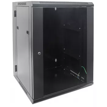 Intellinet 19 collu tīkla skapis – sienas stiprinājums (divu sekciju verama izvēršanās), 15U, 550 mm dziļš, melns, samontēts, maks. 30 kg, izveras, lai piekļūtu skapja aizmugurei, kad uzstādīts pie sienas, 19 collas, lietojamais dziļums 425 mm, sienas montāžas daļas nav iekļautas