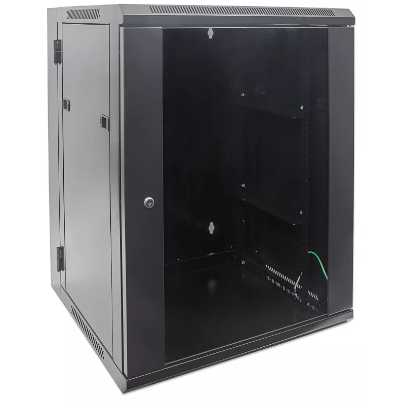 Intellinet 19 collu tīkla skapis – sienas stiprinājums (divu sekciju verama izvēršanās), 15U, 550 mm dziļš, melns, samontēts, maks. 30 kg, izveras, lai piekļūtu skapja aizmugurei, kad uzstādīts pie sienas, 19 collas, lietojamais dziļums 425 mm, sienas montāžas daļas nav iekļautas