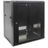 Intellinet 19 collu tīkla skapis - sienas stiprinājums (standarta), 15U, 600 mm dziļš, melns, plakanā iepakojumā, maks. 60 kg, metāla un stikla durvis, aizmugurējais panelis, noņemamas malas, piemērots arī lietošanai uz galda vai grīdas, lietderīgais dziļums 410 mm, daļas sienas uzstādīšanai nav iekļautas