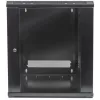 Intellinet 19 collu tīkla skapis - sienas stiprinājums (standarta), 15U, 600 mm dziļš, melns, plakanā iepakojumā, maks. 60 kg, metāla un stikla durvis, aizmugurējais panelis, noņemamas malas, piemērots arī lietošanai uz galda vai grīdas, lietderīgais dziļums 410 mm, daļas sienas uzstādīšanai nav iekļautas