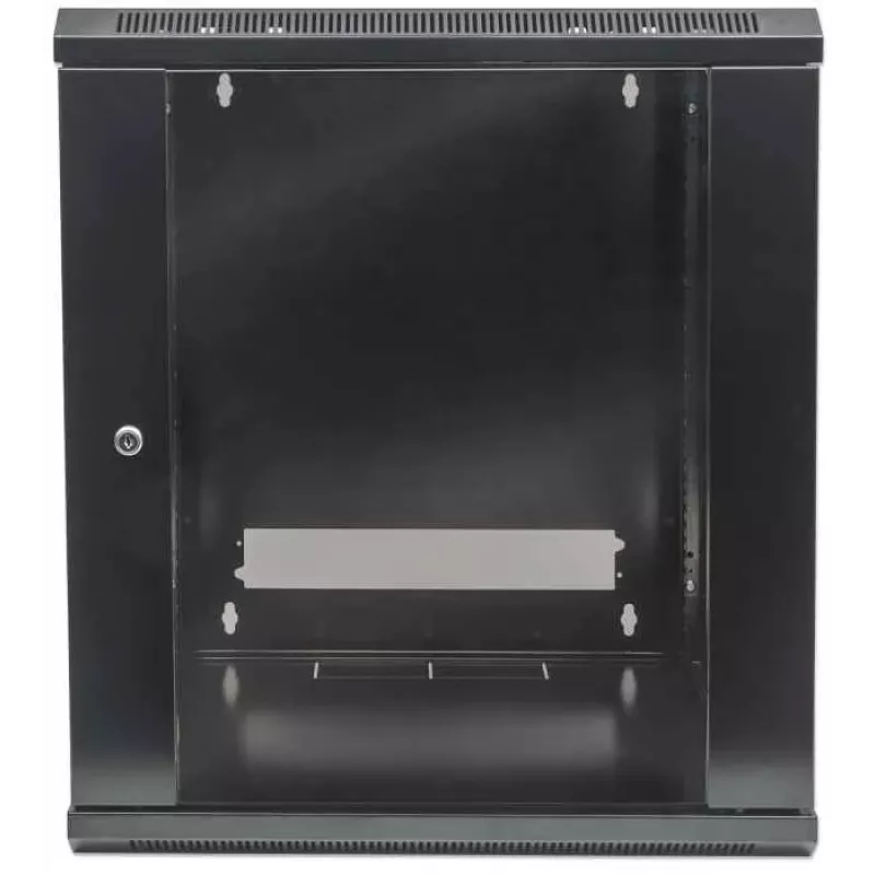 Intellinet 19 collu tīkla skapis - sienas stiprinājums (standarta), 15U, 600 mm dziļš, melns, plakanā iepakojumā, maks. 60 kg, metāla un stikla durvis, aizmugurējais panelis, noņemamas malas, piemērots arī lietošanai uz galda vai grīdas, lietderīgais dziļums 410 mm, daļas sienas uzstādīšanai nav iekļautas