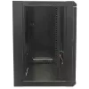 Intellinet 19 collu tīkla skapis - sienas stiprinājums (standarta), 15U, 600 mm dziļš, melns, plakanā iepakojumā, maks. 60 kg, metāla un stikla durvis, aizmugurējais panelis, noņemamas malas, piemērots arī lietošanai uz galda vai grīdas, lietderīgais dziļums 410 mm, daļas sienas uzstādīšanai nav iekļautas