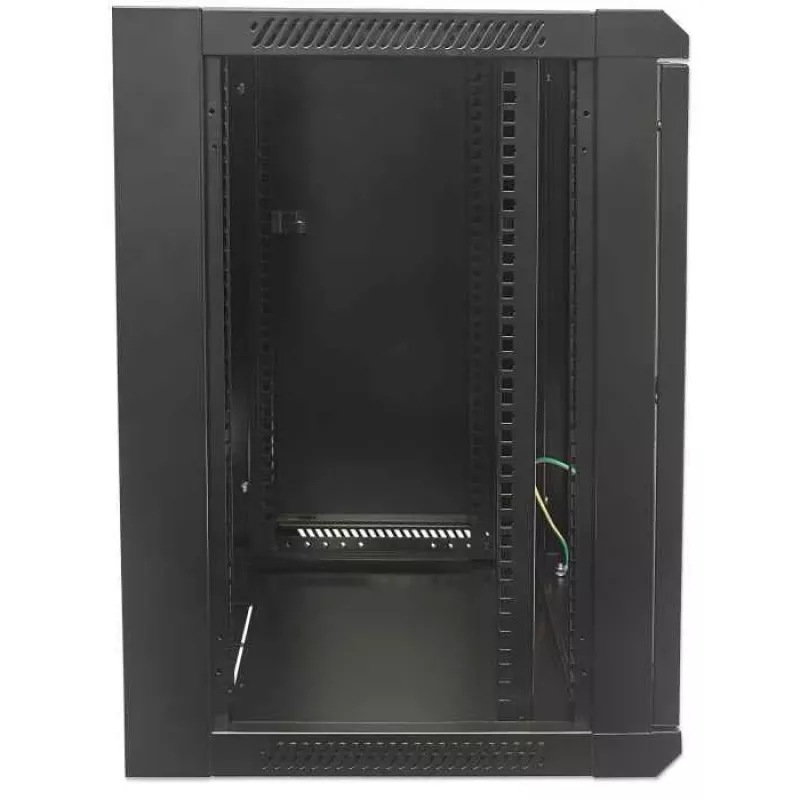 Intellinet 19 collu tīkla skapis - sienas stiprinājums (standarta), 15U, 600 mm dziļš, melns, plakanā iepakojumā, maks. 60 kg, metāla un stikla durvis, aizmugurējais panelis, noņemamas malas, piemērots arī lietošanai uz galda vai grīdas, lietderīgais dziļums 410 mm, daļas sienas uzstādīšanai nav iekļautas