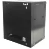 Intellinet 19 collu tīkla skapis - sienas stiprinājums (standarta), 15U, 600 mm dziļš, melns, plakanā iepakojumā, maks. 60 kg, metāla un stikla durvis, aizmugurējais panelis, noņemamas malas, piemērots arī lietošanai uz galda vai grīdas, lietderīgais dziļums 410 mm, daļas sienas uzstādīšanai nav iekļautas