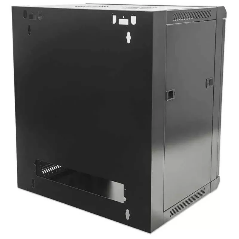 Intellinet 19 collu tīkla skapis - sienas stiprinājums (standarta), 15U, 600 mm dziļš, melns, plakanā iepakojumā, maks. 60 kg, metāla un stikla durvis, aizmugurējais panelis, noņemamas malas, piemērots arī lietošanai uz galda vai grīdas, lietderīgais dziļums 410 mm, daļas sienas uzstādīšanai nav iekļautas