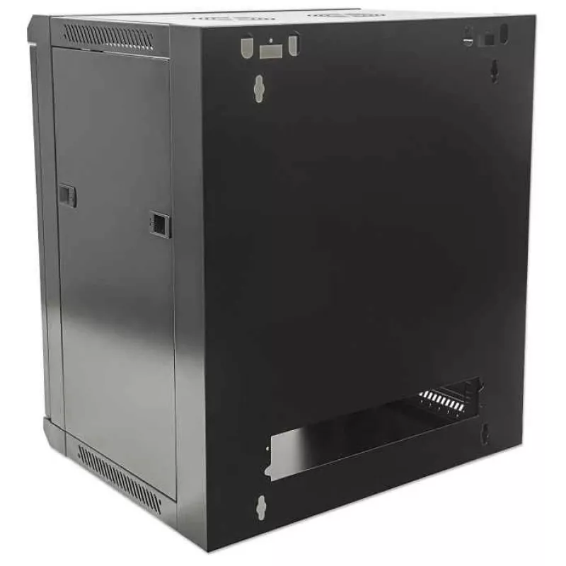 Intellinet 19 collu tīkla skapis - sienas stiprinājums (standarta), 15U, 600 mm dziļš, melns, plakanā iepakojumā, maks. 60 kg, metāla un stikla durvis, aizmugurējais panelis, noņemamas malas, piemērots arī lietošanai uz galda vai grīdas, lietderīgais dziļums 410 mm, daļas sienas uzstādīšanai nav iekļautas