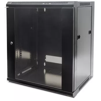 Intellinet 19 collu tīkla skapis - sienas stiprinājuma (standarta), 15U, 450mm dziļš, melns, saliekams, maks. 60kg, metāla un stikla durvis, aizmugurējais panelis, noņemamas sānu malas, piemērots arī lietošanai uz galda vai grīdas, izmantojamais dziļums n