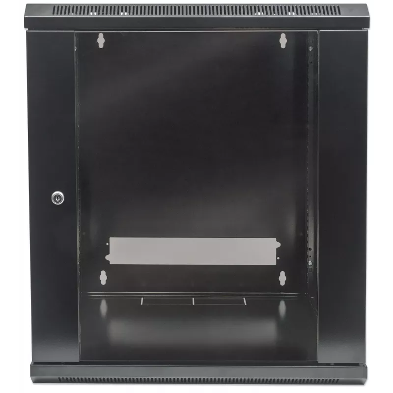 Intellinet 19 collu tīkla skapis - sienas stiprinājuma (standarta), 15U, 450mm dziļš, melns, saliekams, maks. 60kg, metāla un stikla durvis, aizmugurējais panelis, noņemamas sānu malas, piemērots arī lietošanai uz galda vai grīdas, izmantojamais dziļums n