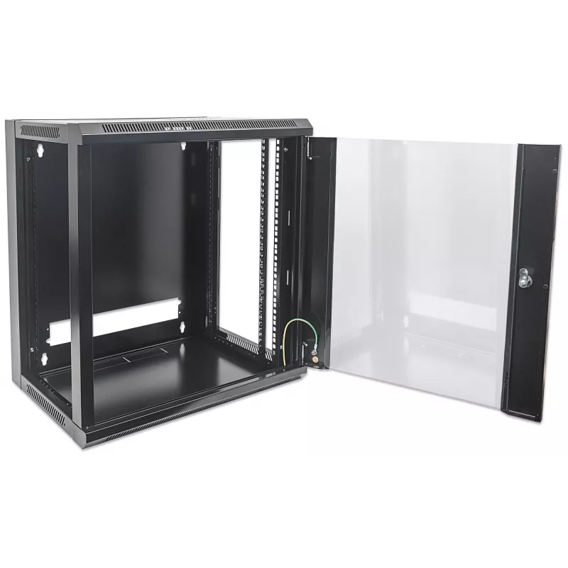 Intellinet 19 collu tīkla skapis - stiprināms pie sienas (standarta), 9U, 600 mm dziļš, melns, plakanā iepakojumā, maks. 60 kg, piemērots arī lietošanai uz galda vai grīdas, izmantojamais dziļums 410 mm, metāla un stikla durvis, aizmugures panelis, noņemami sāni, daļas sienas montāžai (piem., skrūves/dībeļi) nav iekļautas