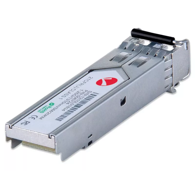 Intellinet raiduztvērēja modulis optiskais, Gigabit Fiber SFP Mini-GBIC, 1000Base-Lx (LC) vienmoda ports, 20 km, viļņa garums 1310 nm, Ethernet, šķiedra, MSA saderīgs, ekvivalents Cisco GLC-LH-SM, trīs gadu garantija