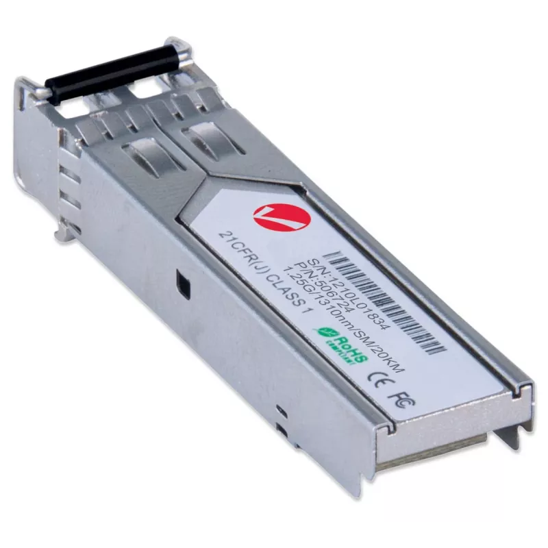 Intellinet raiduztvērēja modulis optiskais, Gigabit Fiber SFP Mini-GBIC, 1000Base-Lx (LC) vienmoda ports, 20 km, viļņa garums 1310 nm, Ethernet, šķiedra, MSA saderīgs, ekvivalents Cisco GLC-LH-SM, trīs gadu garantija