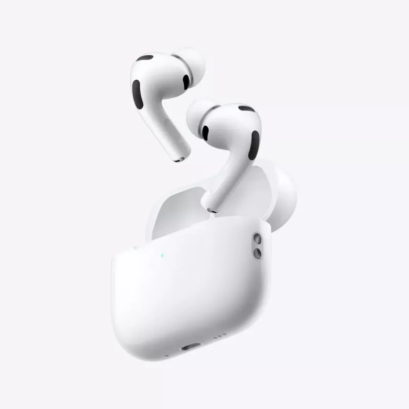 Austiņas Apple AirPods Pro (3. paaudze) — patiesi bezvadu ievietojamās, H2 mikroshēma, IP57, USB‑C uzlādes maciņš, aktīvā trokšņu slāpēšana, caurlaidība