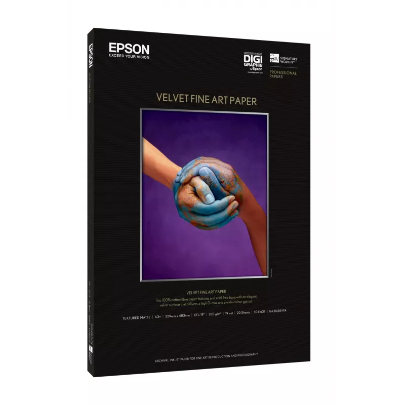 Epson Velvet Fine Art Paper, DIN A2, 260 g/m², 25 loksnes, 42 cm, matēts, 480 µm, 260 g/m²