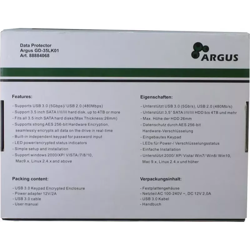 HDD korpuss Inter-Tech Argus GD-35LK01 Melns 3,5 collas