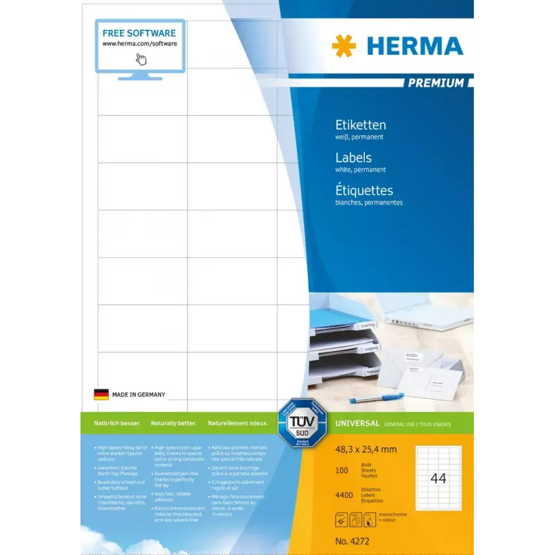 Pašlīmējošā printera etiķete HERMA Labels Premium A4 48.3x25.4 mm