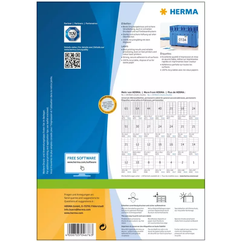 Uzlīmes HERMA Premium A4 105x148 mm balta papīra matētas 400 gab.