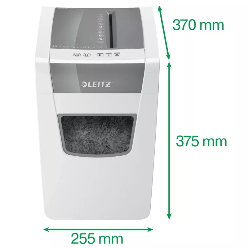 Leitz IQ plāns mājas biroja papīra smalcinātājs P4, šķērssmalcināšana, 22 cm, 4 x 28 mm, 23 L, 225 loksnes, 58 dB