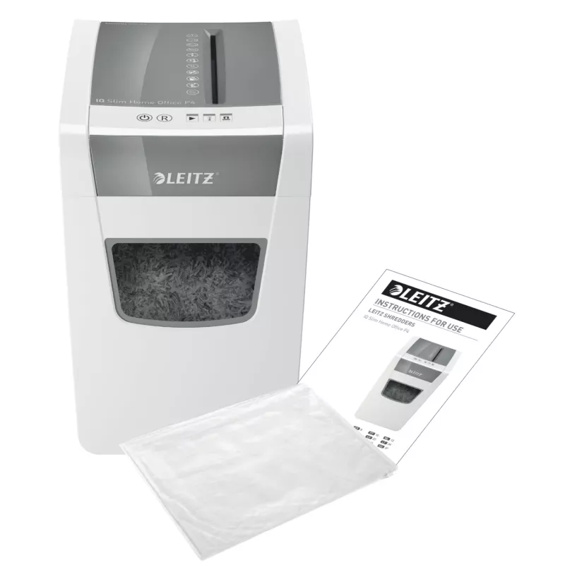 Leitz IQ plāns mājas biroja papīra smalcinātājs P4, šķērssmalcināšana, 22 cm, 4 x 28 mm, 23 L, 225 loksnes, 58 dB