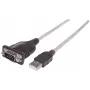 Manhattan USB-A uz seriālo pārveidotāja kabelis, 1,8 m, vīrišķais uz vīrišķo, Serial/RS232/COM/DB9, Prolific PL-2303RA mikroshēma, melns/sudraba kabelis, trīs gadu garantija