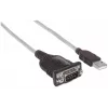 Manhattan USB-A uz seriālo pārveidotāja kabelis, 1,8 m, vīrišķais uz vīrišķo, Serial/RS232/COM/DB9, Prolific PL-2303RA mikroshēma, melns/sudraba kabelis, trīs gadu garantija