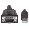 Manhattan USB-A uz seriālo pārveidotāja kabelis, 1,8 m, vīrišķais uz vīrišķo, Serial/RS232/COM/DB9, Prolific PL-2303RA mikroshēma, melns/sudraba kabelis, trīs gadu garantija