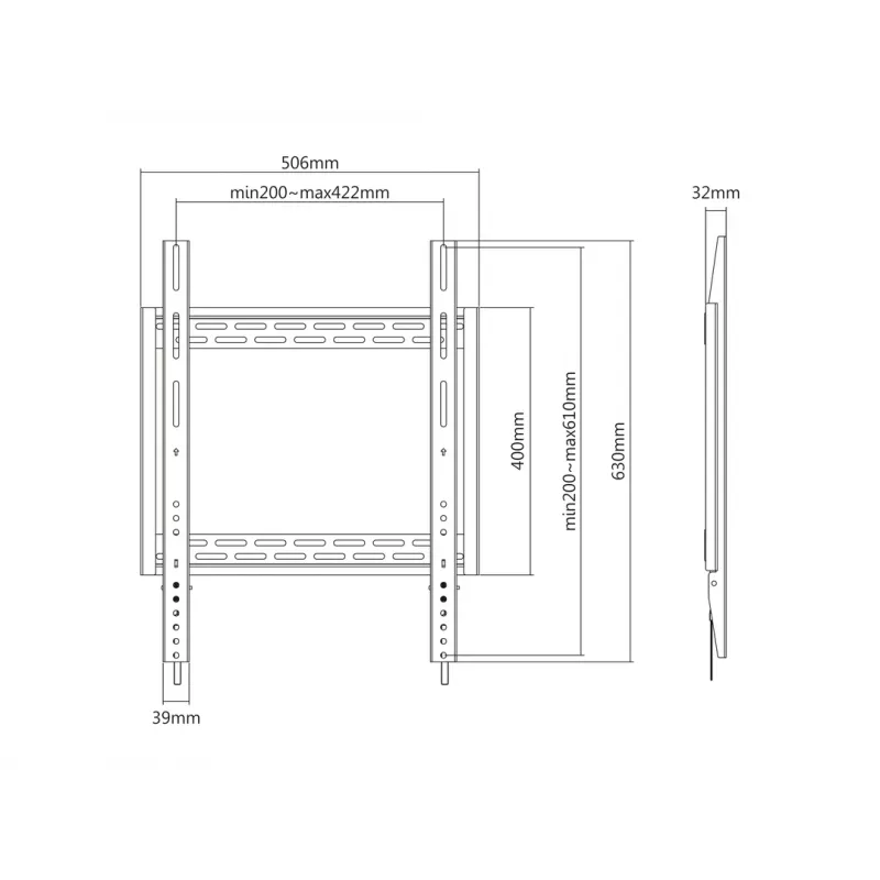 Wallmount MULTIBRACKETS M Universal HD Portrait sienas kronšteins 60 collu–100 collu ekrāniem, VESA 200x200–400x600, slodze 100 kg, melns