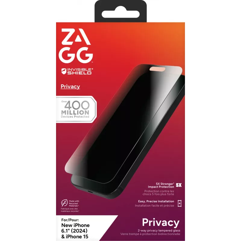 InvisibleShield Glass Elite Privacy Apple iPhone 16/15 ekrāns
