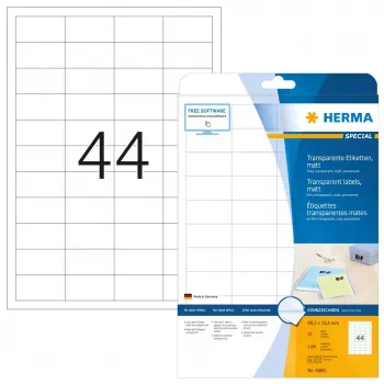 Pašlīmējošās printera etiķetes HERMA Labels caurspīdīgas matētas A4 48.3x25.4 mm plēve 1100 gab.