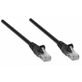 Intellinet tīkla komutācijas kabelis, Cat5e, 10 m, melns, CCA, U/UTP, PVC, RJ45, zeltīti kontakti, bez aizķeršanās, ar aizsargapvalku, mūža garantija