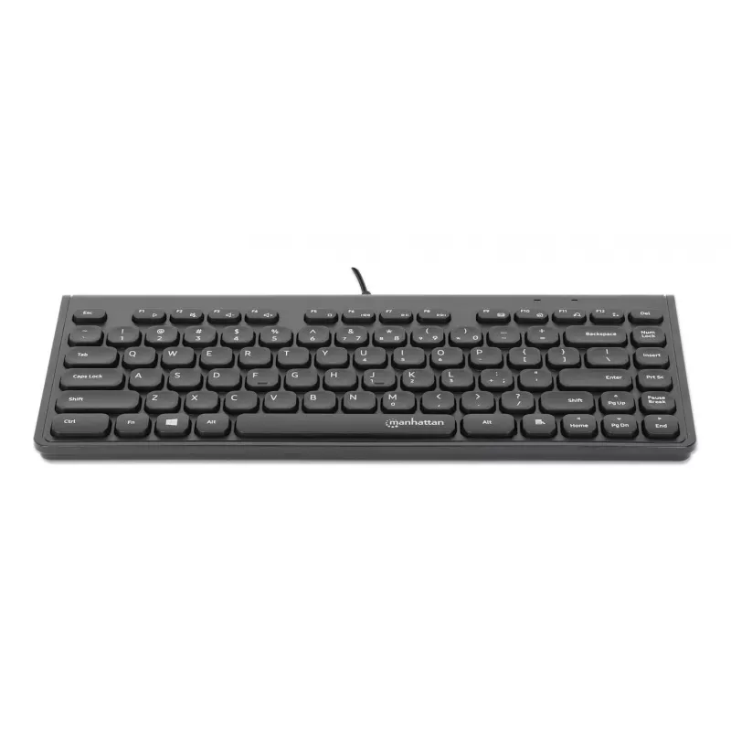 Manhattan plāns vadu USB mini tastatūra, 12 multivides/funkciju taustiņi, iebūvēts 1,5 m USB-A kabelis, kompakts, zema profila formāts, personālajam datoram un klēpjdatoram, melna