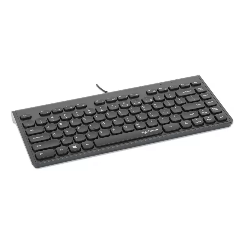 Manhattan plāns vadu USB mini tastatūra, 12 multivides/funkciju taustiņi, iebūvēts 1,5 m USB-A kabelis, kompakts, zema profila formāts, personālajam datoram un klēpjdatoram, melna