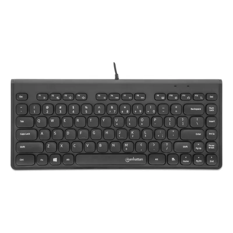Manhattan plāns vadu USB mini tastatūra, 12 multivides/funkciju taustiņi, iebūvēts 1,5 m USB-A kabelis, kompakts, zema profila formāts, personālajam datoram un klēpjdatoram, melna