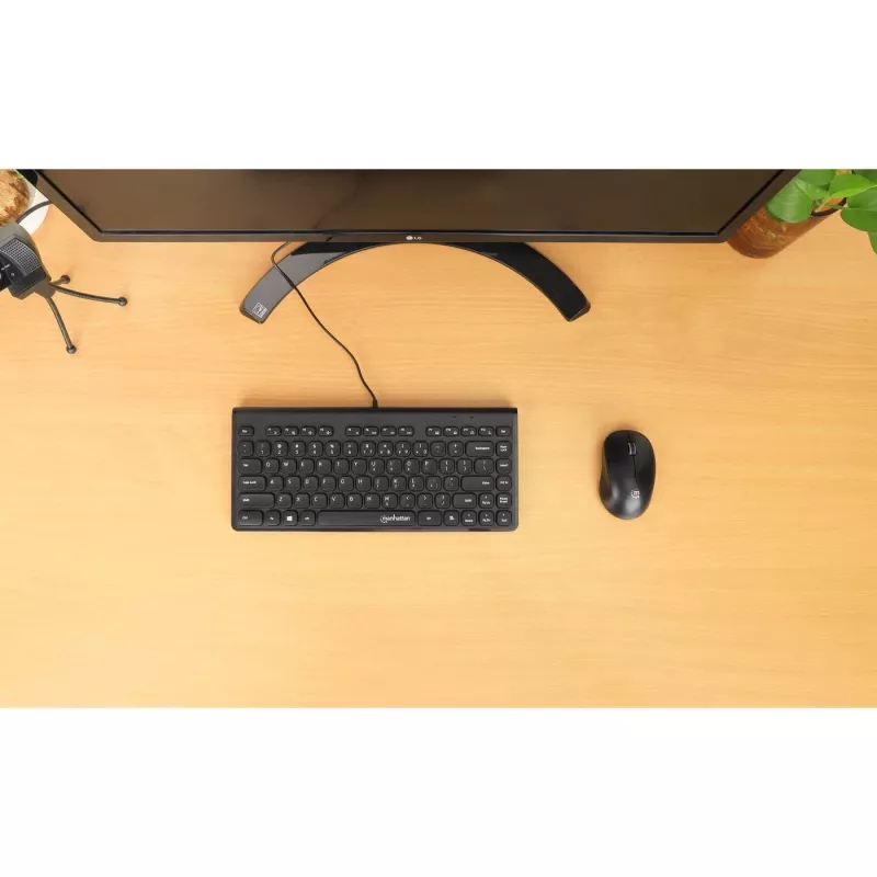 Manhattan plāns vadu USB mini tastatūra, 12 multivides/funkciju taustiņi, iebūvēts 1,5 m USB-A kabelis, kompakts, zema profila formāts, personālajam datoram un klēpjdatoram, melna