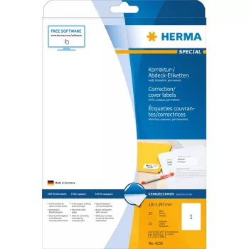Pašlīmējošas etiķetes HERMA A4 210x297 mm 25 gab.