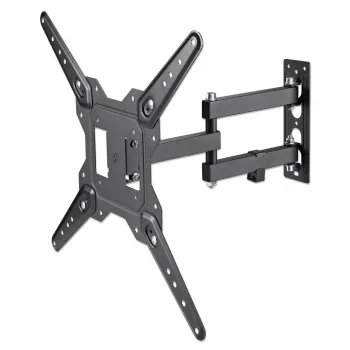 Manhattan sienas stiprinājums televizoriem un monitoriem (pilna kustība), ekrāniem no 32 collām līdz 55 collām, VESA saderība: viss starp 100x100 mm līdz 400x400 mm – pārbaudiet četru montāžas caurumu izmērus ekrāna aizmugurē, lai nodrošinātu atbilstību, maks. 30 kg, melns, kronšteins